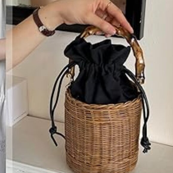 Neiman Marcus Rattan Straw Beach Bucket Bag - Picture 3 of 4